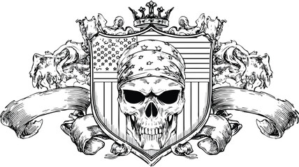 Gothic Coat of Arms with Skull and Bandanna on Americana Theme