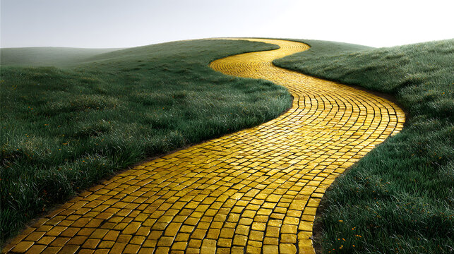 Enchanted road brick yellow springtime to emerald magical in city leading , on oz, magicians isolated fantasy, white png. space for captions, background, Enchanted. Illustration 73286404 1