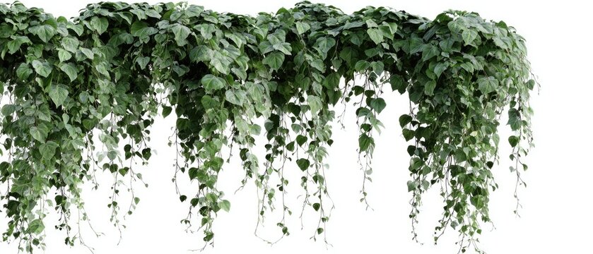 Hanging greenery cascades,  dense clusters of  vibrant green foliage