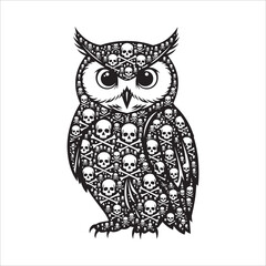 Fototapeta premium Vector art of an owl made of skulls with a cute expression