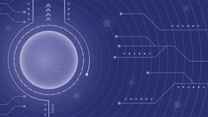 Modern futuristic global technology background featuring glowing circuits and abstract blue sphere, ideal for innovation, digital data, science, network and high tech projects