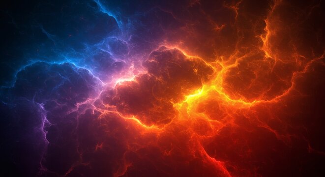 A dynamic abstract background with glowing blue lightning and red fiery energy waves