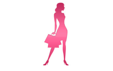 Pink Woman Silhouette with Shopping Bag, Fashion Lifestyle Illustration