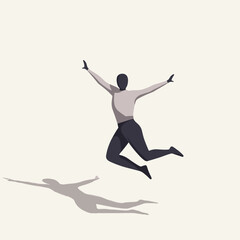 Abstract silhouette of a person jumping with raised arms in motion  