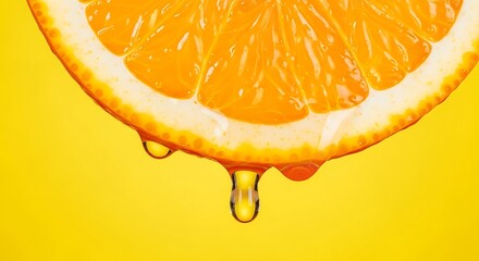 Close Up Orange Slice with Dripping Juice.