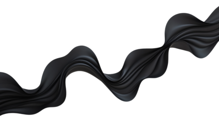 Flowing black silk ribbon in motion creates elegant wave and soft shine evoking luxury and movement