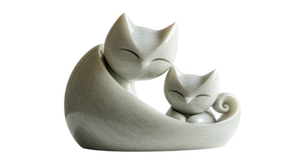 Mother cat sculpture embracing kitten in smooth stone texture, serene minimalist home decor, gentle warmth