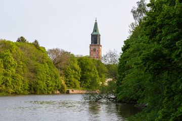 Obraz premium The medieval basilica and mother church of the Evangelical Lutheran community in Finland located on a central square in the centre of Turku on the banks of the river Aura