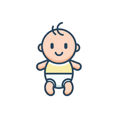 Cute cartoon baby wearing a diaper and a yellow shirt.