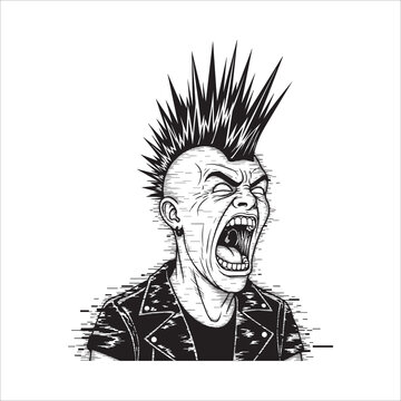 Vector art of punk rocker screaming