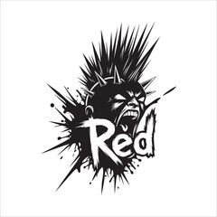 Obraz premium Vector art of aggressive punk rocker head with red text