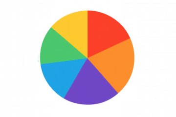 Colorful six-segment pie chart displaying data distribution, floating on transparent backdrop, supporting professional business visualization and analysis