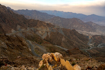 Landscape view of Taif Mountains in morning view 