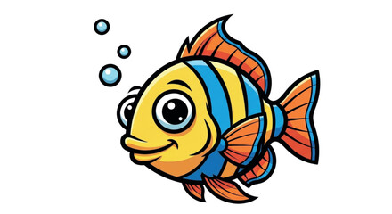 Obraz premium Cute cartoon fish with bubbles.