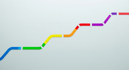 A simple, stylized, broken line on a clean background. Different colored segments connect perfectly to form a single, continuous, and clear path. Concept of success, collaboration and teamwork