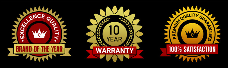 Premium Warranty and Satisfaction Guarantee Badges with Crown Icons