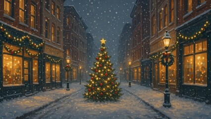 Fototapeta premium Festive street Christmas scene