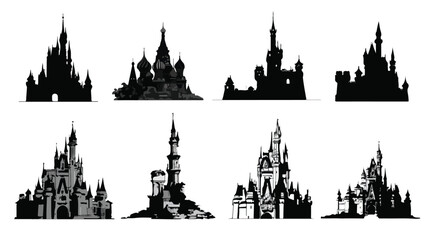Fototapeta premium Silhouette Castle Set on Isolated Background for Creative Projects