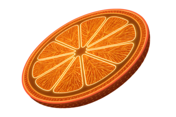 Orange slice with neon light isolated on transparent background