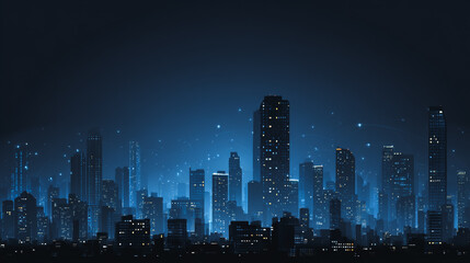 Fototapeta premium Night lights, a city of modern business and smart digital innovation with a network of interconnected rewards over the cityscape of the future smart wireless digital city and social media network that