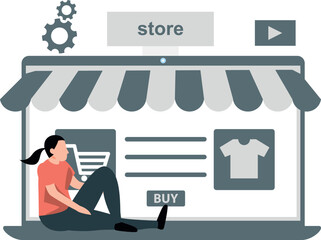 The girl is sitting outside her shop.