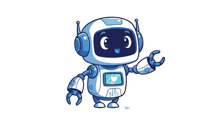 Fototapeta premium Cute cartoon robot character waving hello.