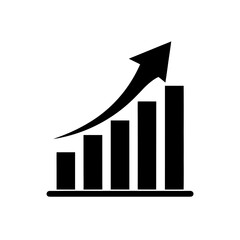 Black bar chart with upward arrow design on transparent background
