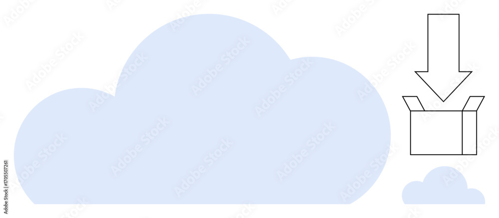 Aufkleber large cloud shape with an arrow pointing into an open box, symbolizing cloud storage, data transfer,