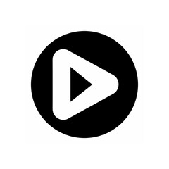 Play button icon in black and white color on transparent background