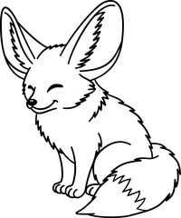 Fennec Fox Outline Cartoon vector illustration