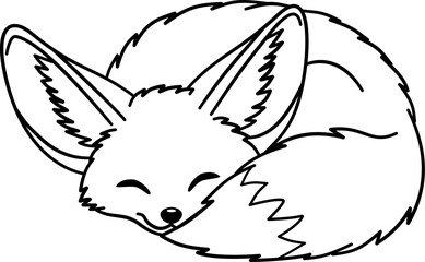 Fennec Fox Outline Cartoon vector illustration