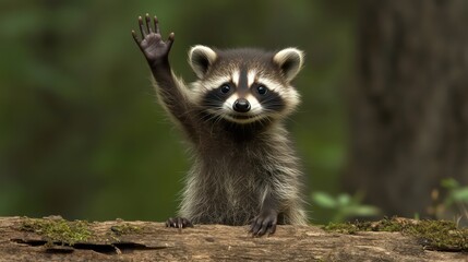 Obraz premium Baby raccoon sitting with curled tail on transparent background