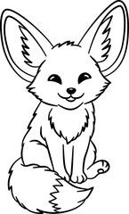 Fennec Fox Outline Cartoon vector illustration