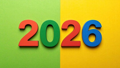 Colorful numbers "2026" on a green-yellow background 