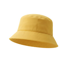 Yellow bucket hat floating, minimal fashion accessory for summer style, trendy headwear. Isolated on white or transparent background. PNG format.