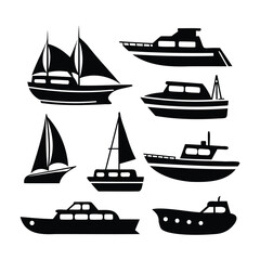 Silhouettes of Various Boats and Yachts