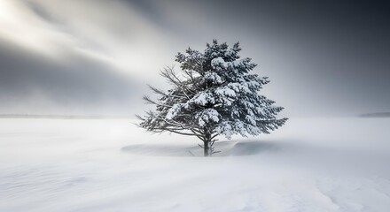 Fototapeta premium Bare tree in heavy snowstorm.