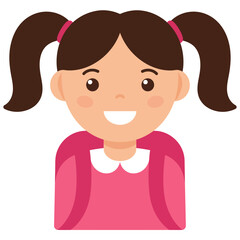Obraz premium Happy cartoon girl with pigtails and a pink shirt, illustration for children