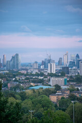 Panoramic view of London's skyline from Parliament Hill.