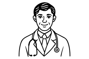 Fototapeta premium Black and White Doctor with Stethoscope Illustration