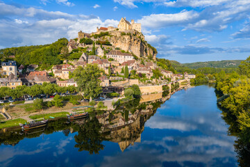 Aerial view of Beynac-et-Cazenac one of the Most Beautiful villages of France on the Dordogne river