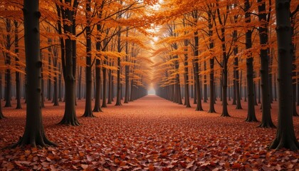 Golden Autumn Pathway: Serene Autumnal Forest Lane
