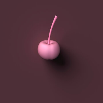 Pink cherry 3d render on brown background with copy space