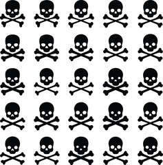 Vector art of a repeating pattern of black skulls and crossbones, creating a visually striking and edgy design for various applications