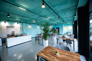 Contemporary Coffee Shop Interior with Mountain View in Korea