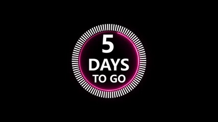 Glowing neon circle 7 days to go, 7 days count animation, motion graphics running numbers counting days, 7 days in a month, 7 days left, 4K HD video with white and black background alpha channel