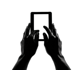 User interaction with tablet device home minimalist, isolated on transparent background, png