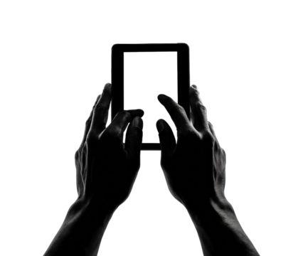 User interaction with tablet device home minimalist, isolated on transparent background, png