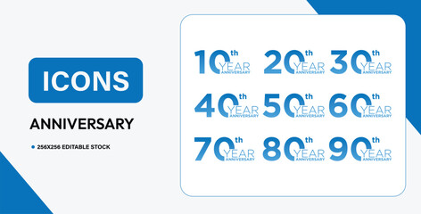 Anniversary Icons Vector Set Minimal Line Style Celebration Year Milestone Symbols