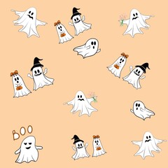 seamless pattern with cute ghost,